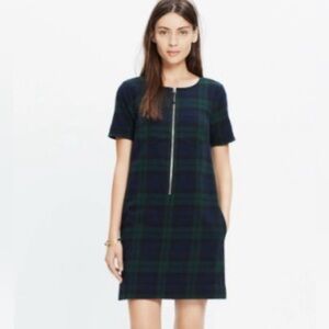 Madewell Navy and Green Plaid Mini Dress Flannel Cotton Pockets Preppy Size 0